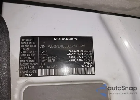 2014 Mercedes-Benz Sprinter 2500 High Roof z USA, uszkodzony, nr VIN WD3PE8DE8E5901139